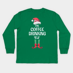 The Coffee Drinking Christmas Elf Matching Pajama Family Party Gift Kids Long Sleeve T-Shirt